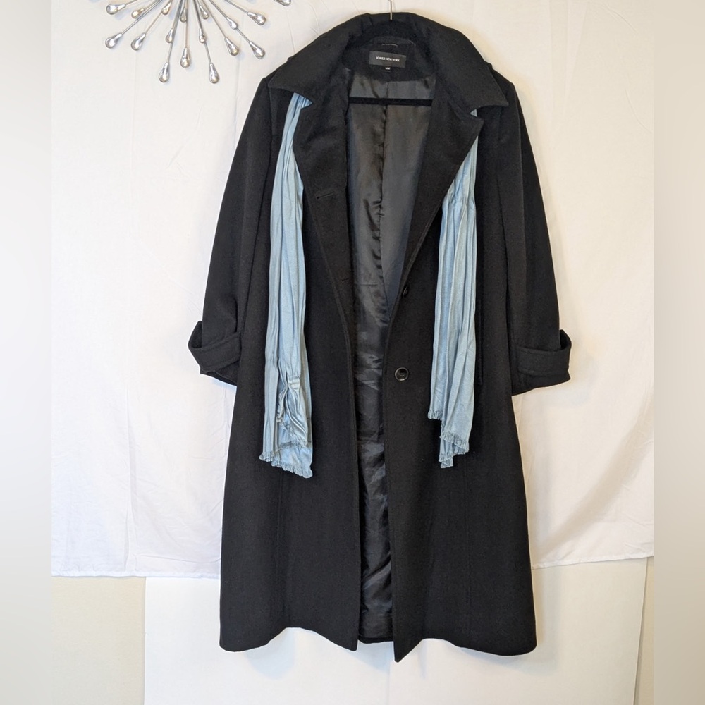 Warm & Cozy Jones New York Women’s Black Long Coat With Hood Size 18W - Picture 12 of 15